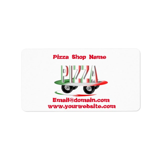 Pizza service,red green ,personalised    label (Front)