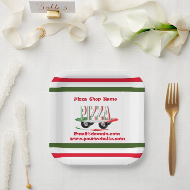 Pizza service,red green ,personalised   paper plat plate (Wedding)