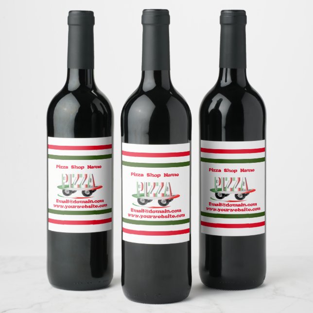 Pizza service,red green ,personalised  wine label (Bottles)