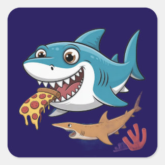 Pizza shark square sticker