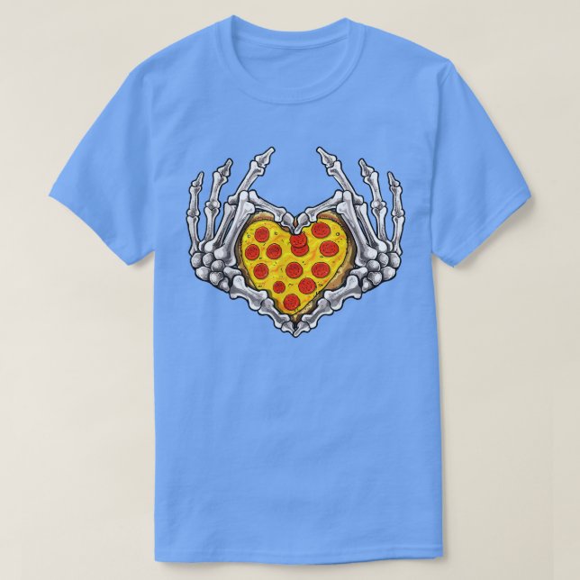 Pizza Skeleton Heart and Hands Gothic Halloween Co T-Shirt (Design Front)