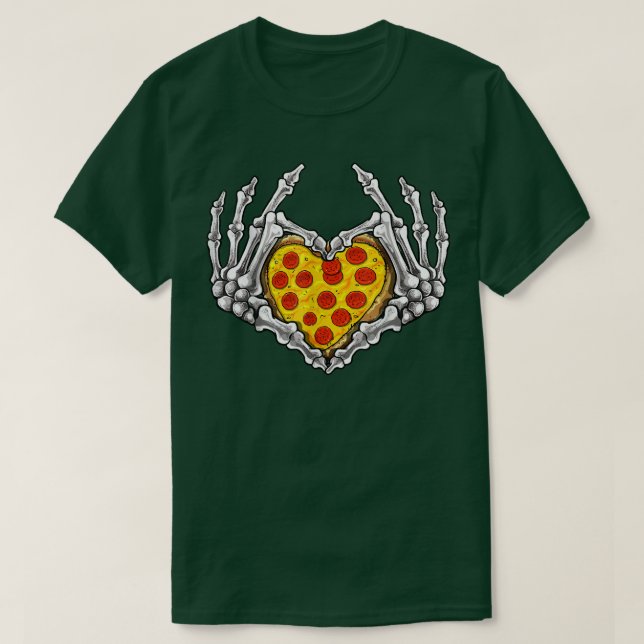Pizza Skeleton Heart And Hands Gothic Halloween Co T-Shirt (Design Front)