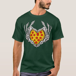 Pizza Skeleton Heart And Hands Gothic Halloween Co T-Shirt