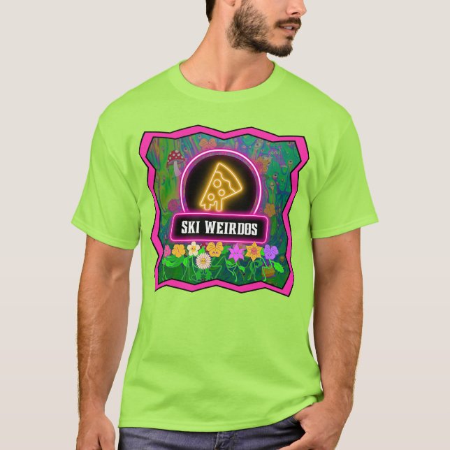 Pizza Ski Weirdos Pink Border T-Shirt (Front)