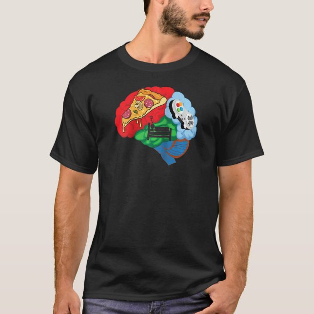 Pizza Sleep And Gamer Brain T Shirt Video Game Lov (Front)
