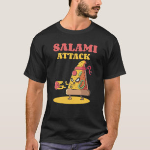 Pizza Slice Motif Ninja Salami Attack Pizza Cheese T-Shirt