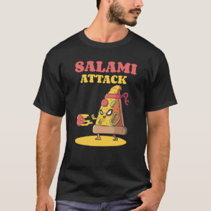 Pizza Slice Motif Ninja Salami Attack Pizza Cheese T-Shirt