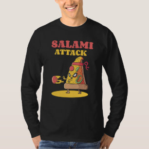 Pizza Slice Motif Ninja Salami Attack Pizza Cheese T-Shirt