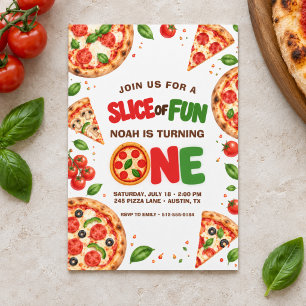 Pizza Slice of Fun 1st Birthday Invitation