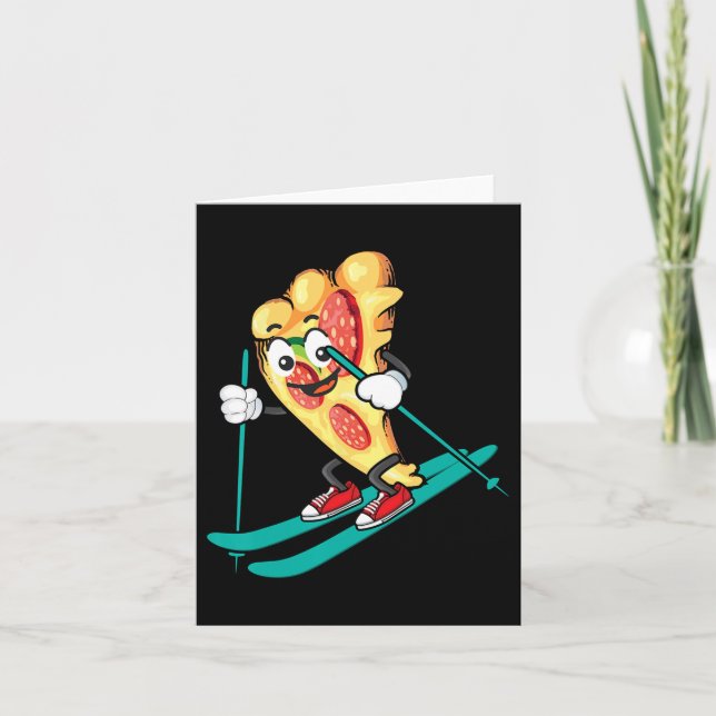 Pizza Slice On Skis Cool Wheat Dough Pie Lovers Gi Card (Front)