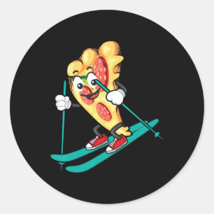 Pizza Slice On Skis Cool Wheat Dough Pie Lovers Gi Classic Round Sticker