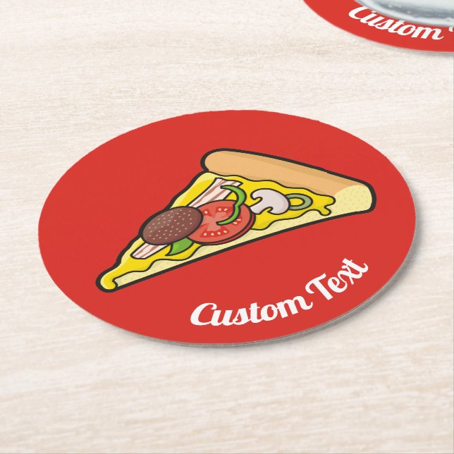 Pizza Slice Round Paper Coaster (Angled)