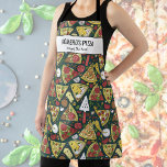 Pizza Slices, Chef Baker Restaurant Custom Text  Apron<br><div class="desc">Fun apron featuring a pattern pizza slices and pizza tools and two lines of custom text. Add a person's name, restaurant or pizza shop name or delete the text and rectangle and just use the pattern. Perfect for restaurants, budding chefs, pizza birthday parties, host/hostess gifts or anyone who loves pizza....</div>