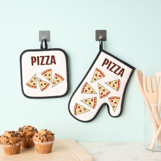 Pizza Slices Design  Oven Mitt & Pot Holder Set (Insitu(Hanging))