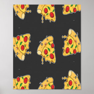 Pizza slices food character pattern poster