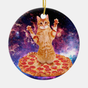 Pizza space cat ceramic tree decoration