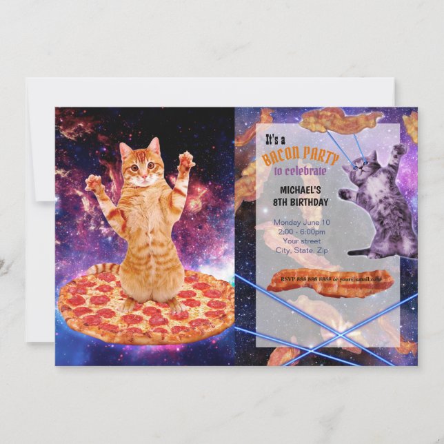 Pizza space cat invitation (Front)