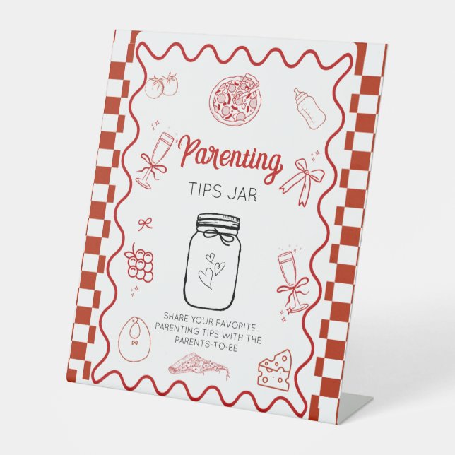 pizza special deliv Parenting tips Jar Baby Shower Pedestal Sign (Front)