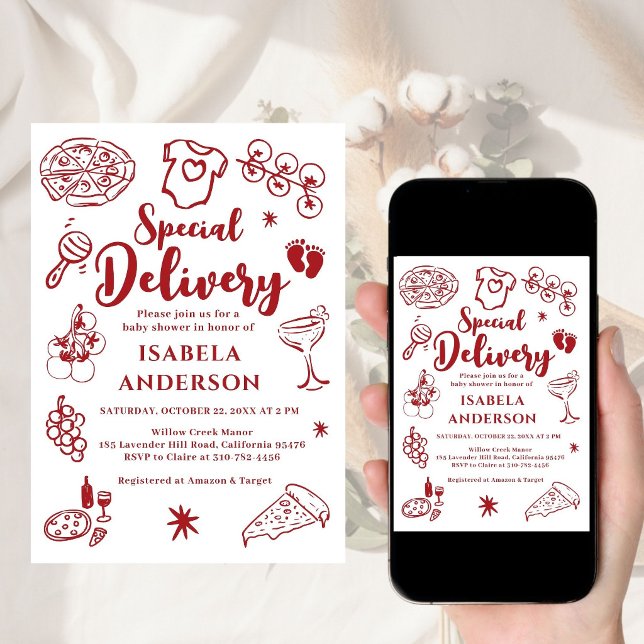 Pizza,special Delivery Baby Shower Invitation (Creator Uploaded)