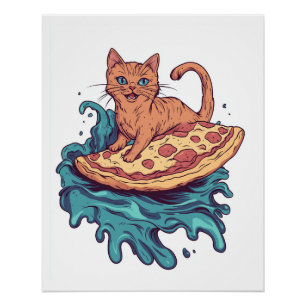 Pizza Surf Cat � Extreme Foodie Cat Adventure Poster