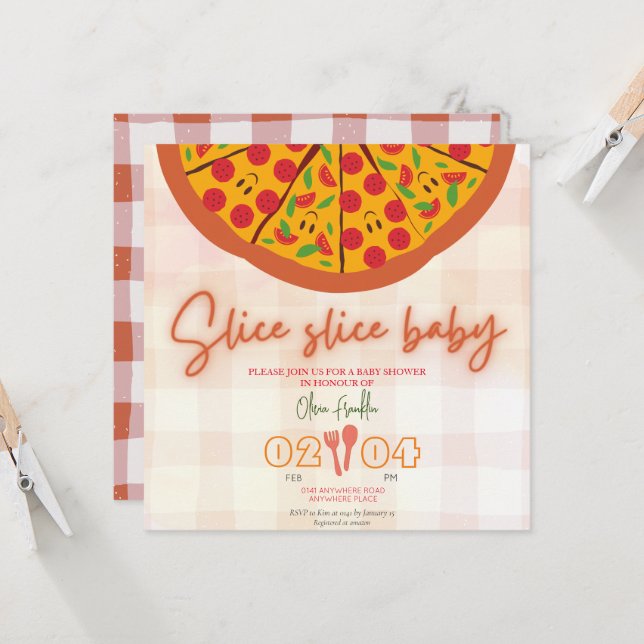 pizza theme baby shower  invitation (Front/Back In Situ)