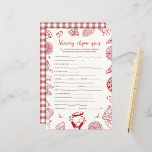 Pizza theme nursery rhyme quiz baby shower game