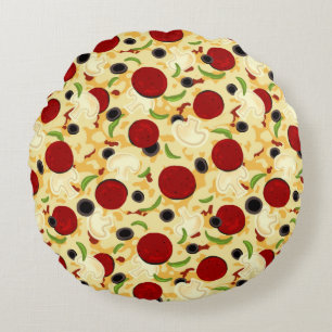 Pizza Toppings Pattern Round Cushion
