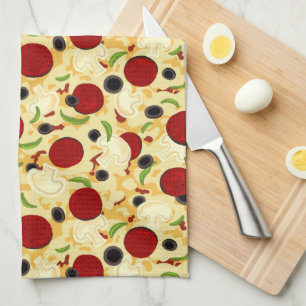Pizza Toppings Pattern Tea Towel