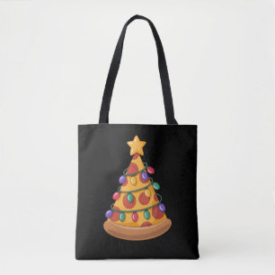Pizza Tree Christmas Lights Pizza Lover Family Tote Bag