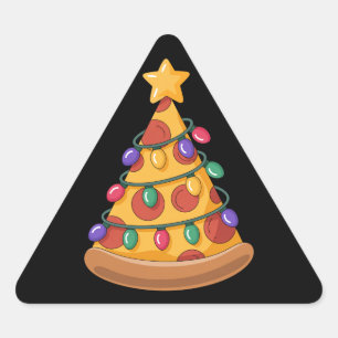 Pizza Tree Christmas Lights Pizza Lover Family Triangle Sticker
