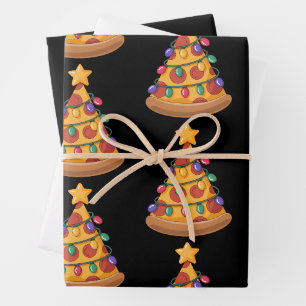Pizza Tree Christmas Lights Pizza Lover Family  Wrapping Paper Sheet