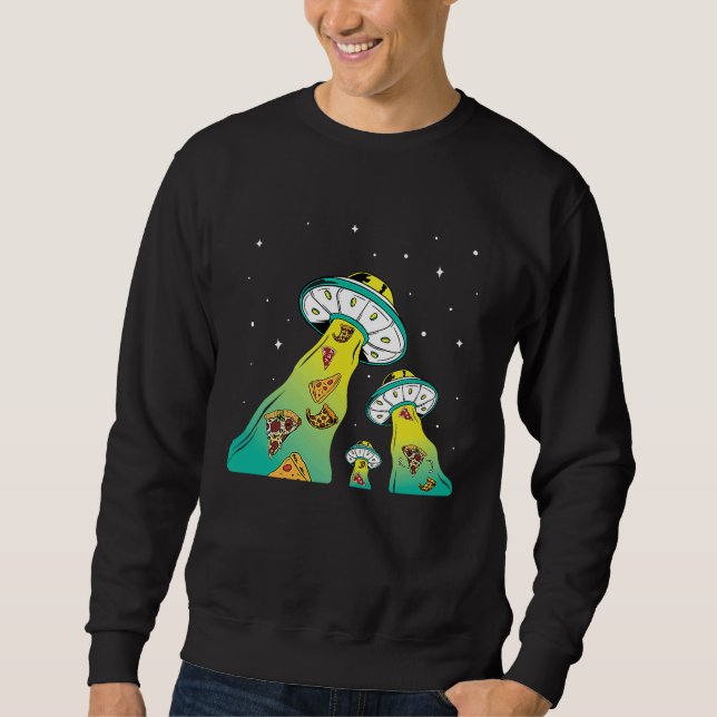 Pizza UFO Alien Extraterrestrial Eating Pizza Sweatshirt (Front)