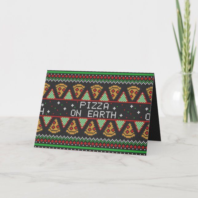Pizza Ugly Christmas Sweater Holiday Card (Front)