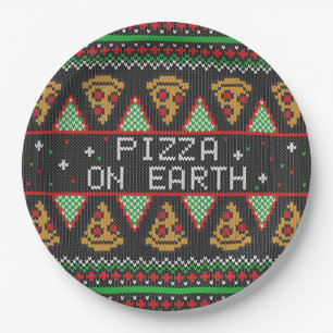 Pizza Ugly Christmas Sweater Paper Plate
