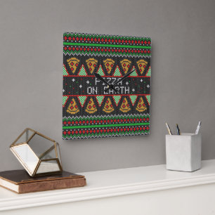 Pizza Ugly Christmas Sweater Square Wall Clock