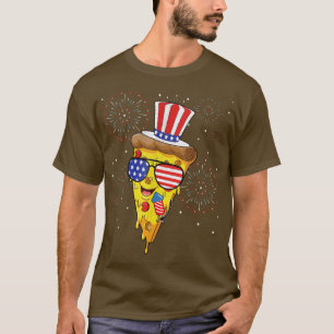 Pizza Us Flag Hat Firecracker 4th Of July Food Pat T-Shirt