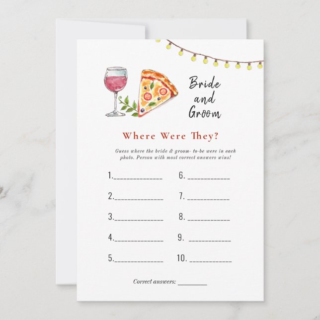 Pizza  "Where were they" Bridal shower game Invitation (Front)