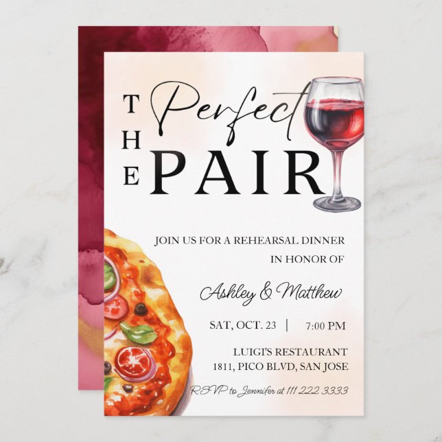 Pizza Wine Rehearsal Dinner Perfect Pair  Invitation (Front/Back)