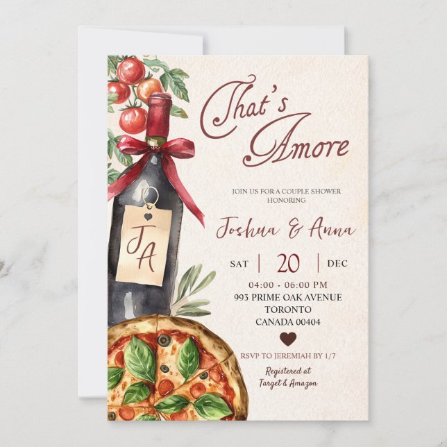 Pizza Wine That's Amore Bridal Shower Invitation (Front)