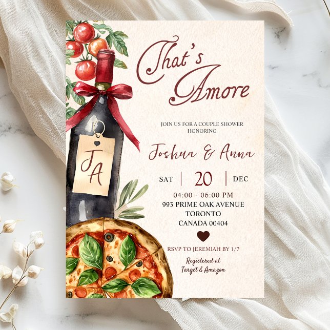 Pizza Wine That's Amore Bridal Shower Invitation (Creator Uploaded)