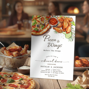 Pizza & Wings Before The Rings Rehearsal Dinner Invitation