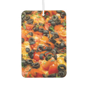 Pizza with black olives car air freshener