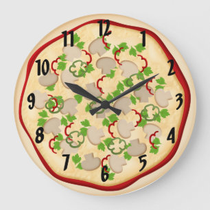 Pizza with mushrooms and peppers large clock