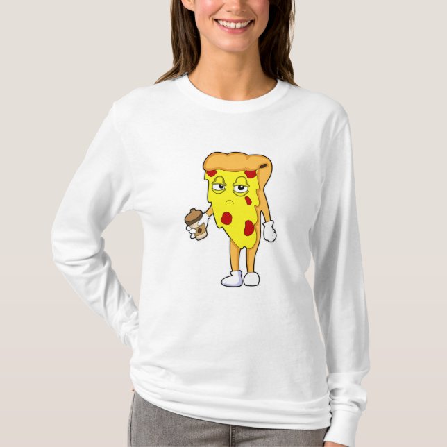 Pizza with Salami Cheese & Coffee T-Shirt (Front)