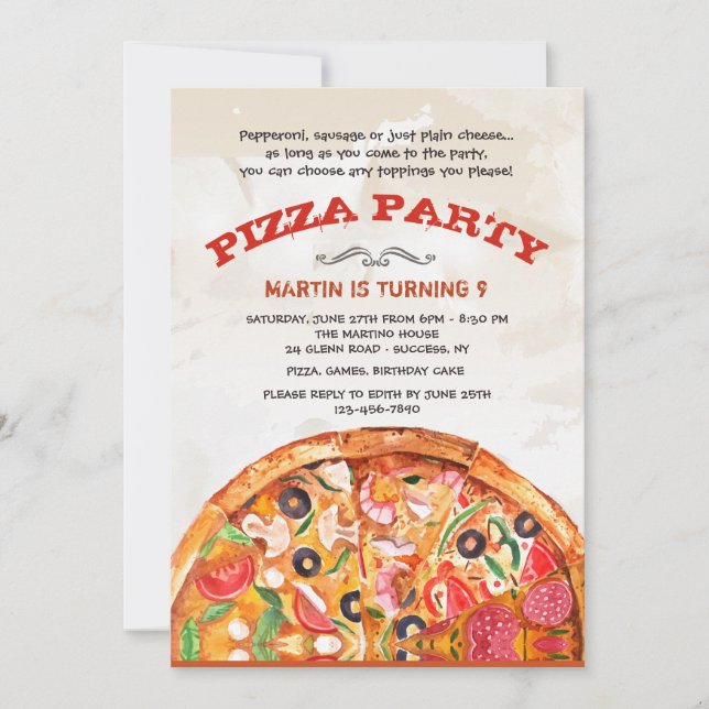 Pizza With Toppings Invitation (Front)