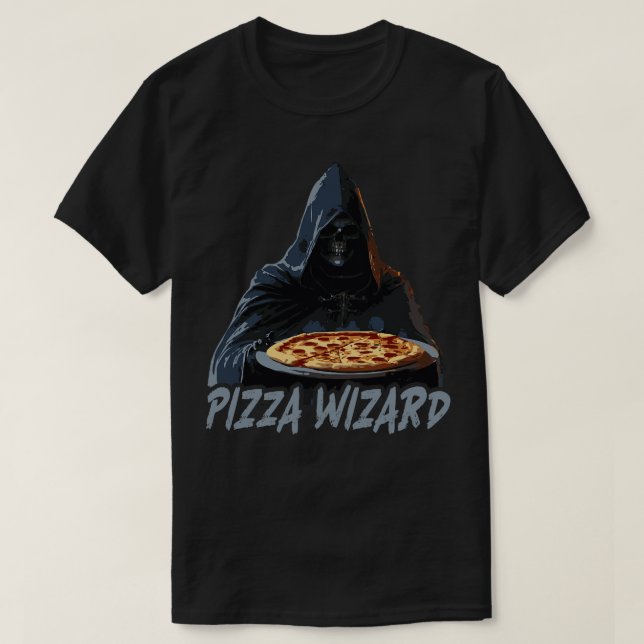 Pizza Wizard Grim Reaper Pizza Lover T-Shirt (Design Front)