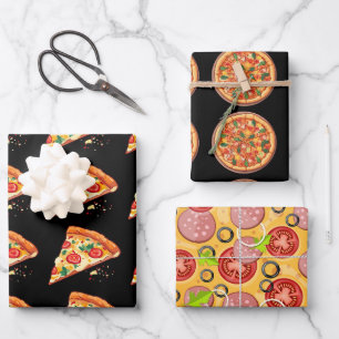 Pizza Wrapping Paper   3 Sheets   3 Designs Black
