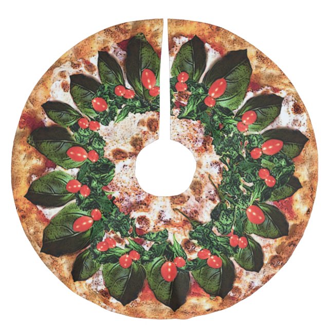 Pizza Wreath Christmas Tree Skirt (Front)