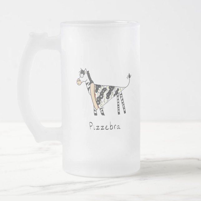 Pizza Zebra Cute Kids Cartoon Frosted Glass Beer Mug (Left)
