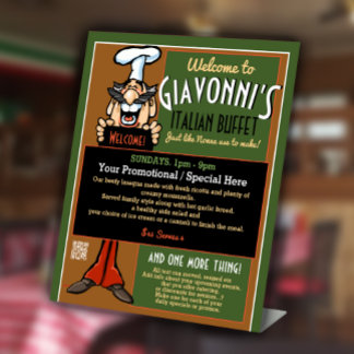 Pizzeria Italian Restaurant Specials Menu Promo Pedestal Sign